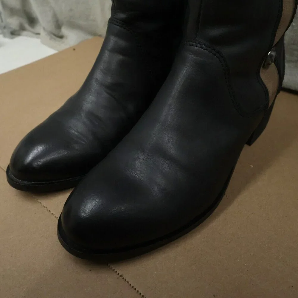 Salvia Womens Knee High Leather Boots Size 38 Black Rose Studs Decor Equestrian